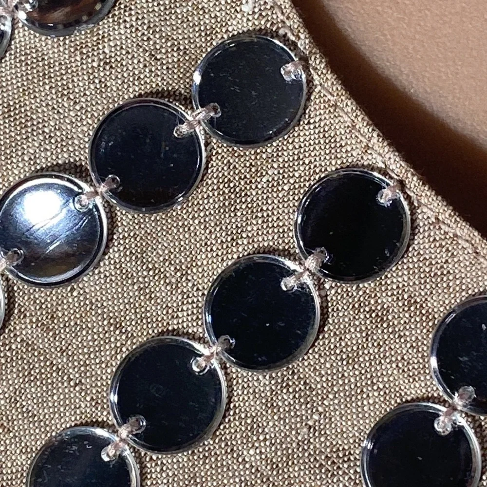 TORY BURCH - linen tank tunic w little mirror discs surrounding neck, zip - 8 - Picture 11 of 16